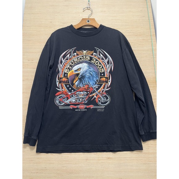 Vintage Sturgis 2003 Shirt Mens Large Black Thunder Biker Motorcycle Eagle 00s - Picture 1 of 4